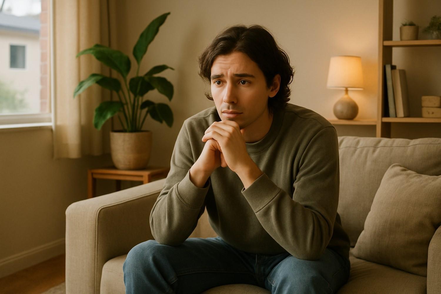 A therapist and client seated across from each other in a quiet therapy room, engaged in a Cognitive Behavioral Therapy session aimed at treating OCD symptoms like checking and contamination fears.