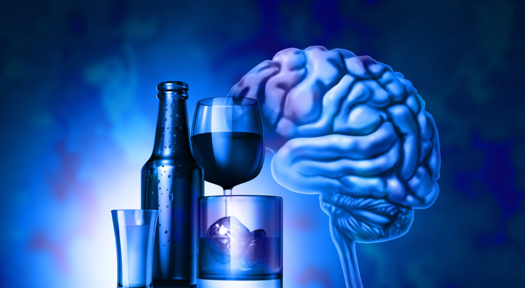 Illustration of alcohol and brain connection showing neurological effects of alcoholic neuropathy in Spokane WA