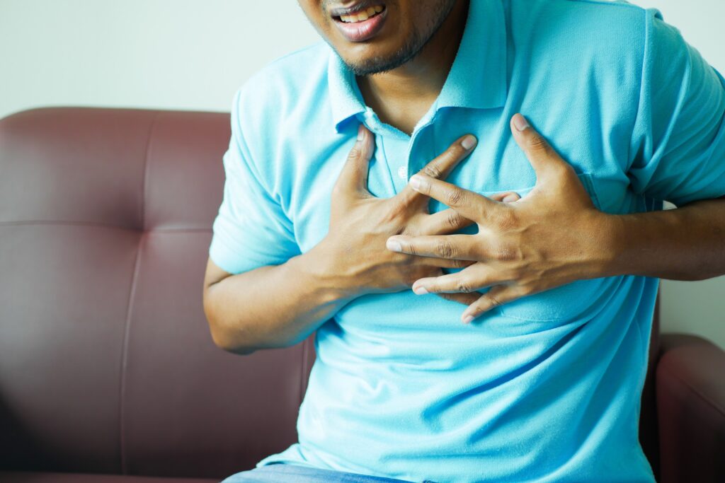 When high anxiety levels, the body's stress response can trigger physical sensations in the chest area. 