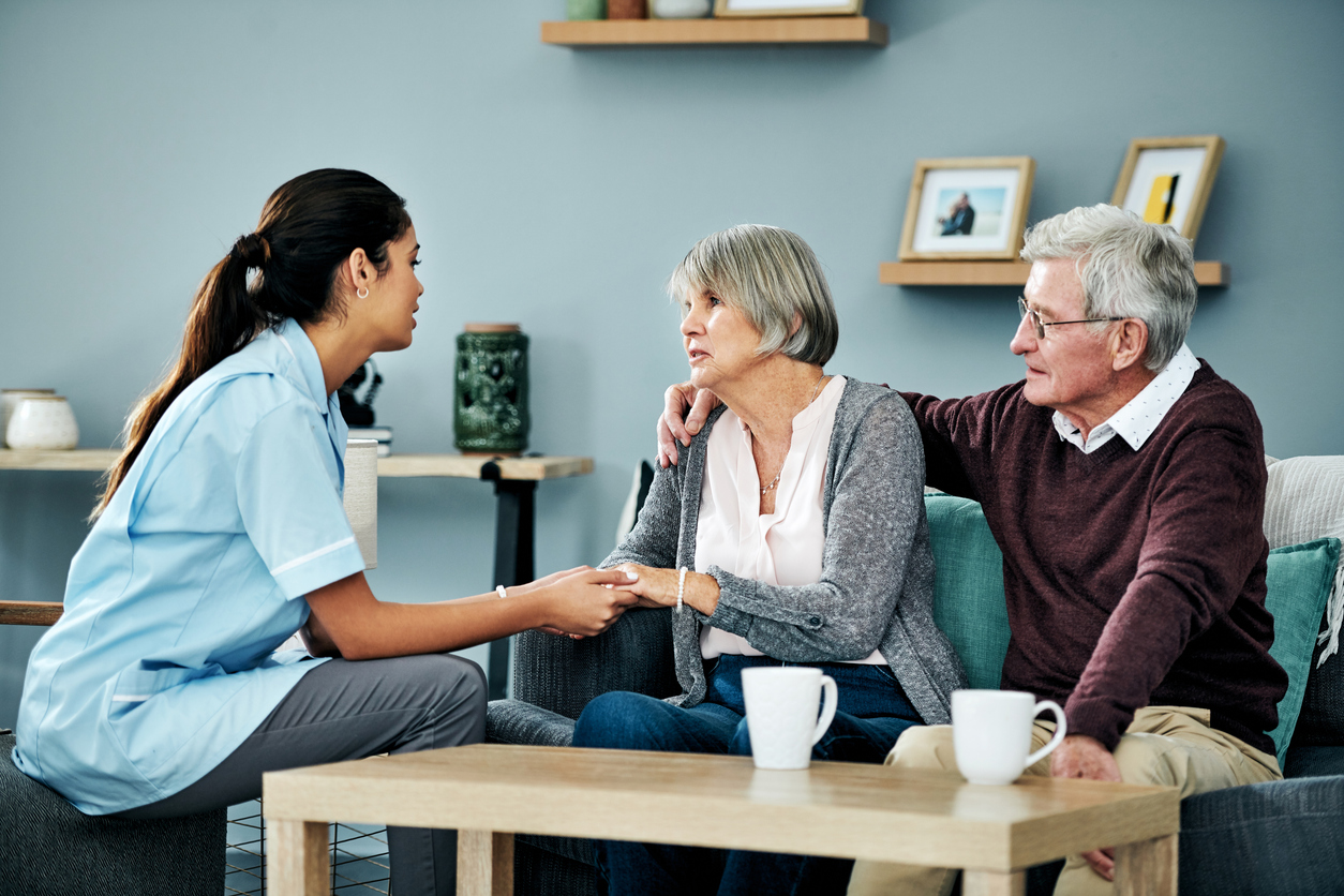 Elderly couple speaking with a mental health professional — how to admit yourself to a mental hospital in Spokane Valley, WA