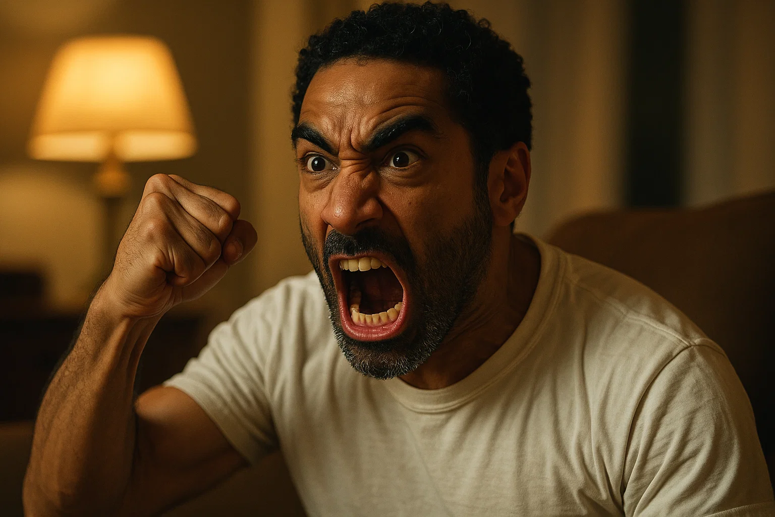 man showing intense aggressive behavior and rage