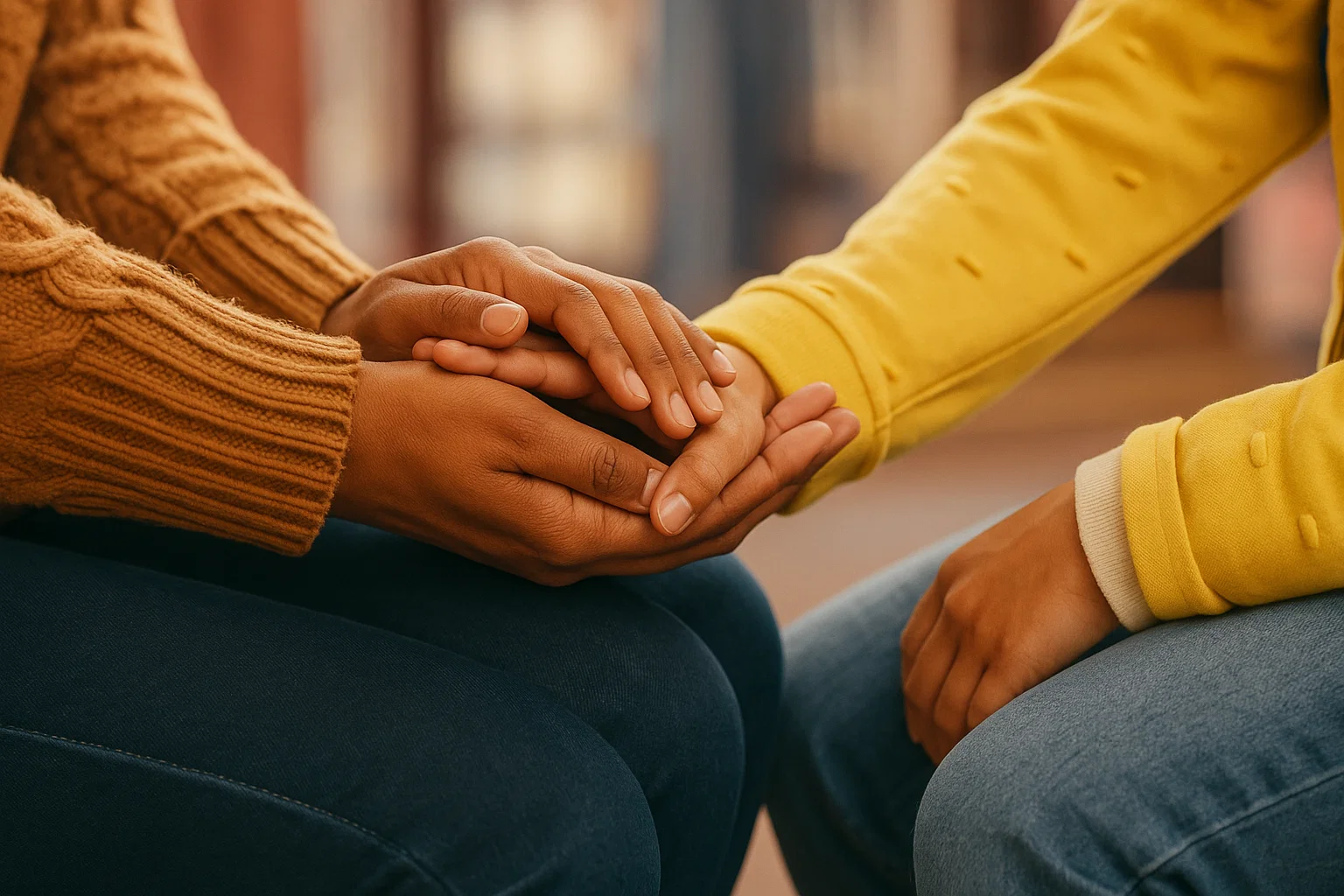 two hands holding close-up, representing supportive care, therapy, and holistic treatment approaches