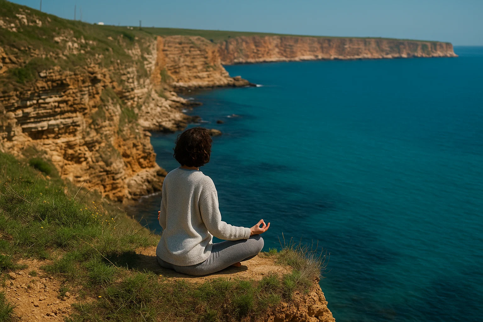 woman contemplates scenic cliffside view