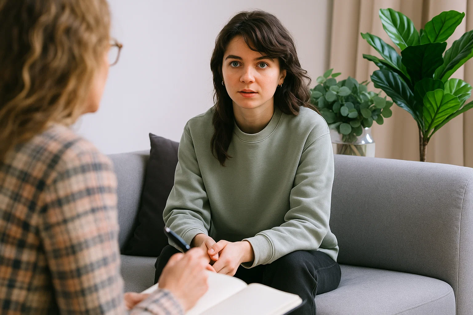 woman checking in with therapist during counseling session