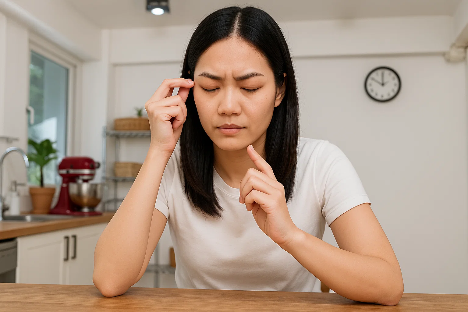 woman uses tapping therapy for anxiety relief