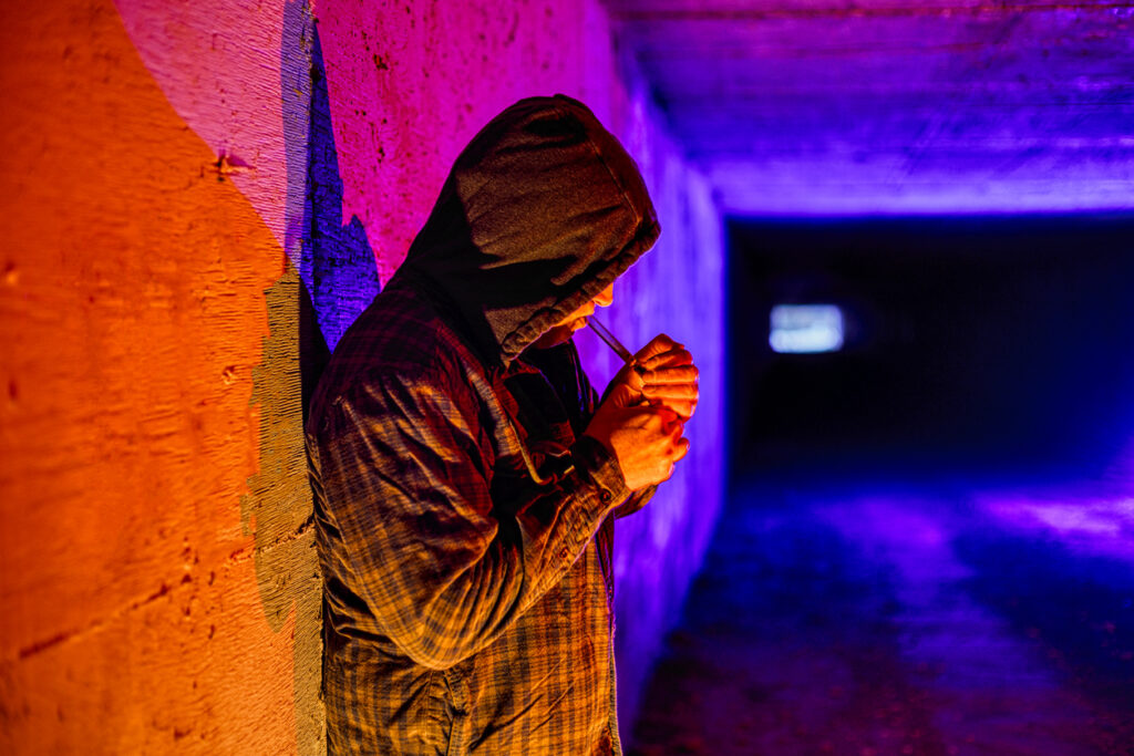 smoking man at the dark street spoken valley washington